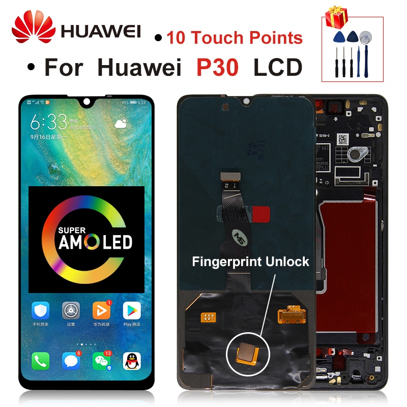 6.1" SUPER AMOLED For HUAWEI P30 LCD ELE-L29 ELE-L09 ELE-AL00 LCD Touch Screen Digitizer Display Replace For Huawei P30 Display